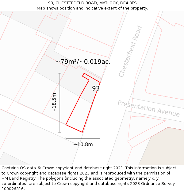 93, CHESTERFIELD ROAD, MATLOCK, DE4 3FS: Plot and title map
