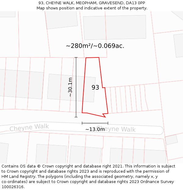 93, CHEYNE WALK, MEOPHAM, GRAVESEND, DA13 0PP: Plot and title map
