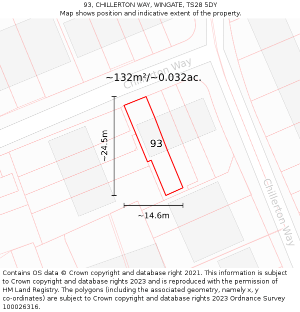 93, CHILLERTON WAY, WINGATE, TS28 5DY: Plot and title map