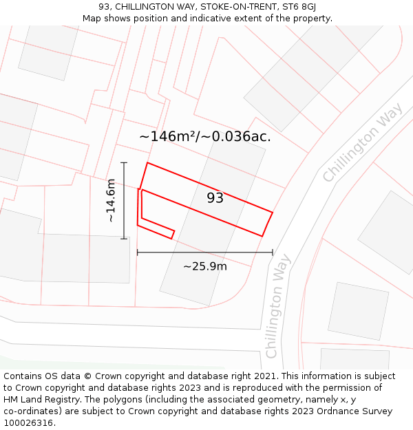 93, CHILLINGTON WAY, STOKE-ON-TRENT, ST6 8GJ: Plot and title map