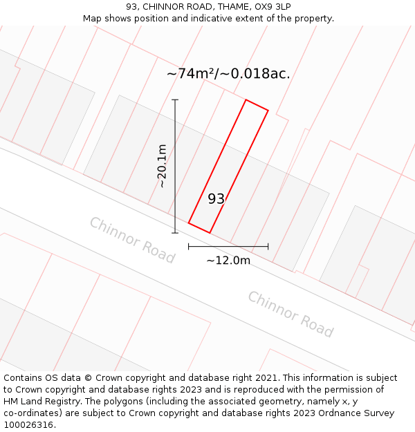 93, CHINNOR ROAD, THAME, OX9 3LP: Plot and title map