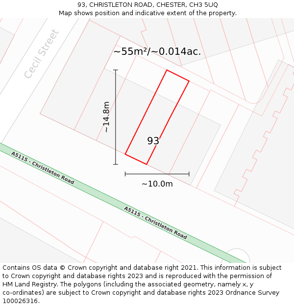93, CHRISTLETON ROAD, CHESTER, CH3 5UQ: Plot and title map