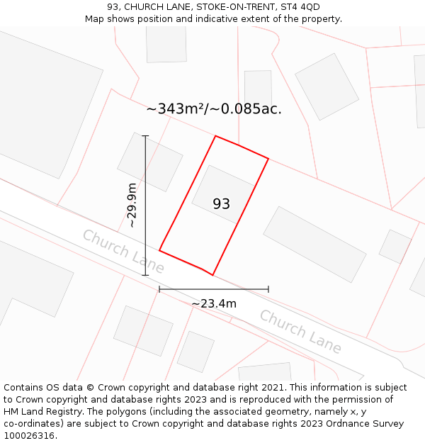 93, CHURCH LANE, STOKE-ON-TRENT, ST4 4QD: Plot and title map
