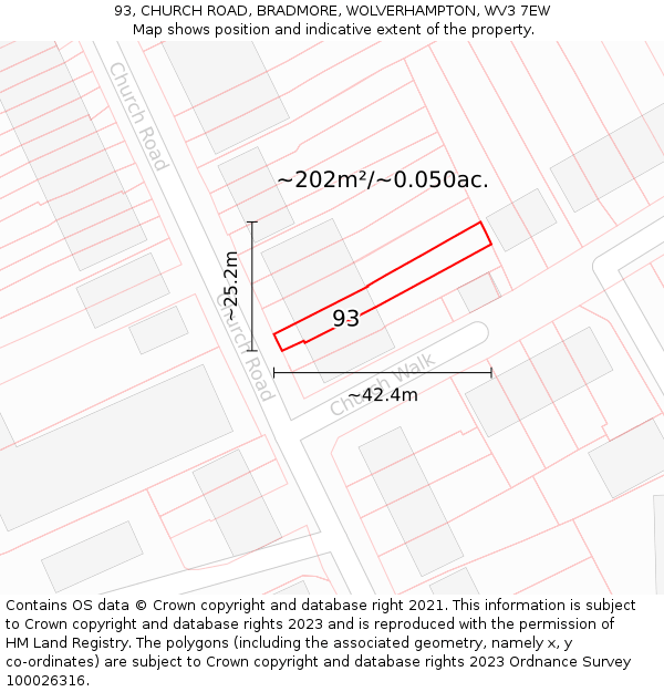 93, CHURCH ROAD, BRADMORE, WOLVERHAMPTON, WV3 7EW: Plot and title map