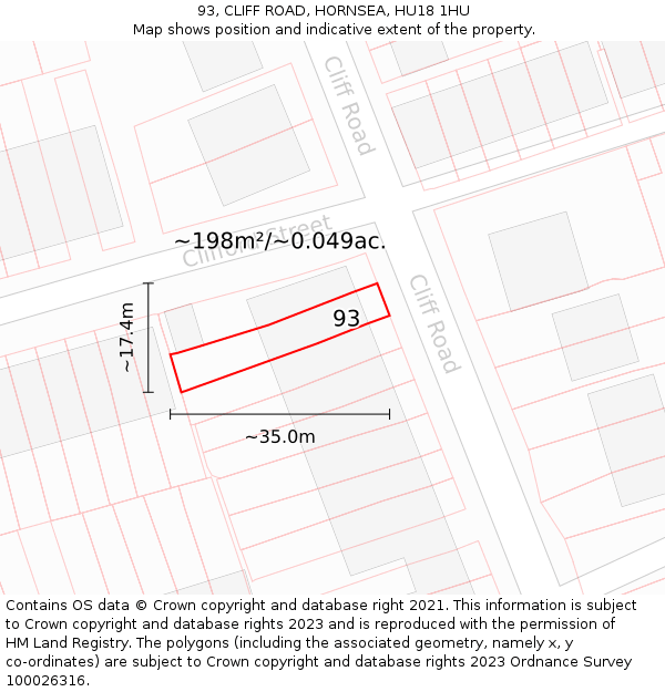 93, CLIFF ROAD, HORNSEA, HU18 1HU: Plot and title map