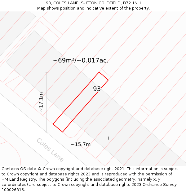 93, COLES LANE, SUTTON COLDFIELD, B72 1NH: Plot and title map