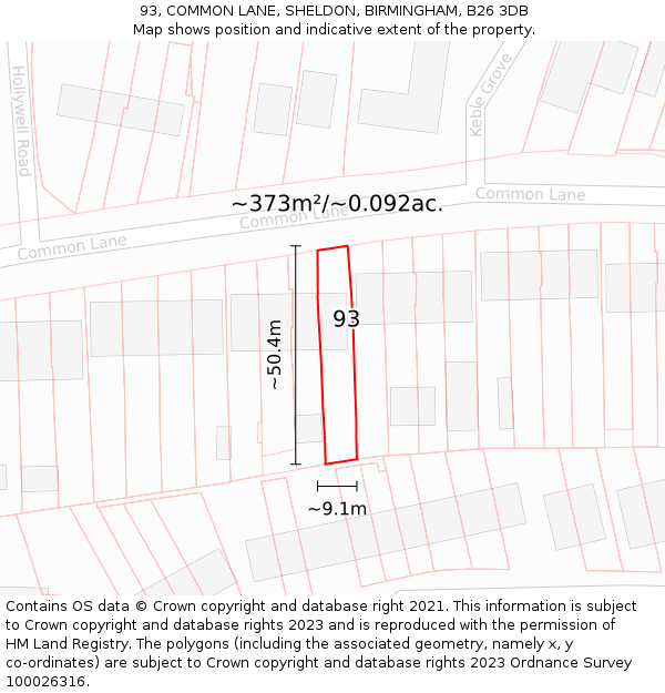 93, COMMON LANE, SHELDON, BIRMINGHAM, B26 3DB: Plot and title map