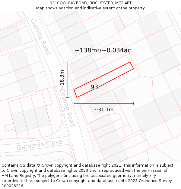 93, COOLING ROAD, ROCHESTER, ME2 4RT: Plot and title map