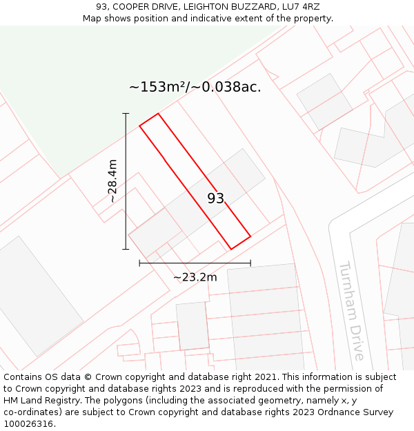 93, COOPER DRIVE, LEIGHTON BUZZARD, LU7 4RZ: Plot and title map