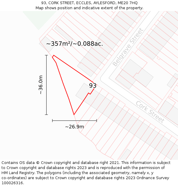 93, CORK STREET, ECCLES, AYLESFORD, ME20 7HQ: Plot and title map