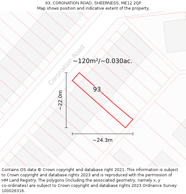 93, CORONATION ROAD, SHEERNESS, ME12 2QP: Plot and title map
