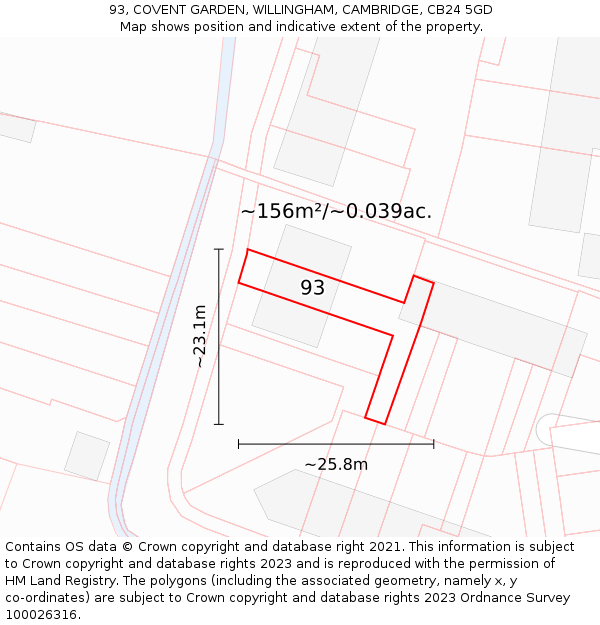 93, COVENT GARDEN, WILLINGHAM, CAMBRIDGE, CB24 5GD: Plot and title map