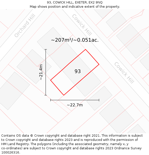 93, COWICK HILL, EXETER, EX2 9NQ: Plot and title map