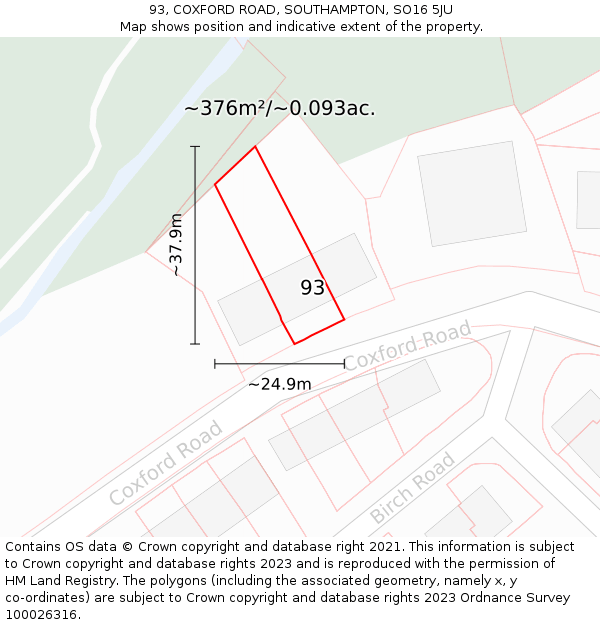 93, COXFORD ROAD, SOUTHAMPTON, SO16 5JU: Plot and title map