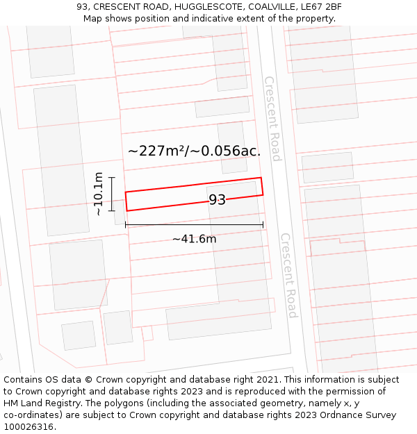 93, CRESCENT ROAD, HUGGLESCOTE, COALVILLE, LE67 2BF: Plot and title map