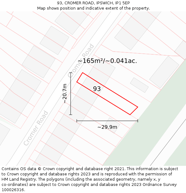 93, CROMER ROAD, IPSWICH, IP1 5EP: Plot and title map