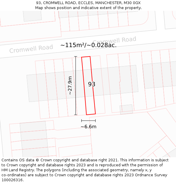 93, CROMWELL ROAD, ECCLES, MANCHESTER, M30 0GX: Plot and title map