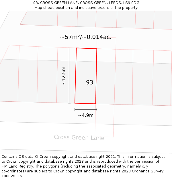 93, CROSS GREEN LANE, CROSS GREEN, LEEDS, LS9 0DG: Plot and title map