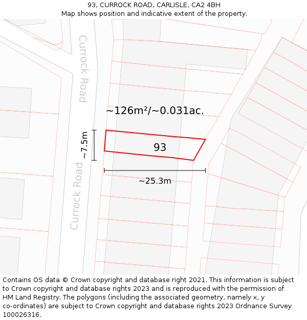 93, CURROCK ROAD, CARLISLE, CA2 4BH: Plot and title map