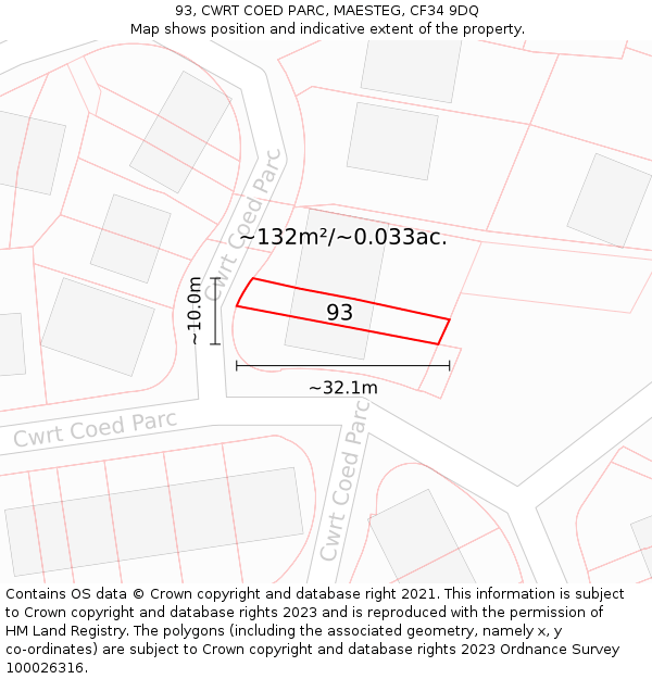 93, CWRT COED PARC, MAESTEG, CF34 9DQ: Plot and title map