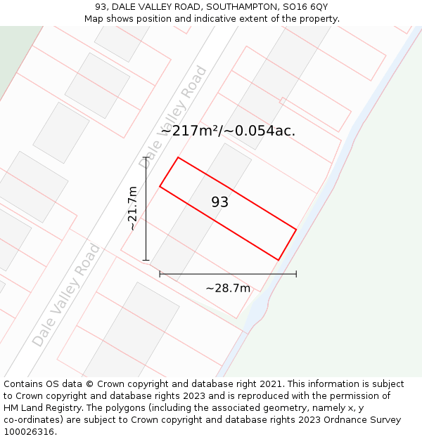 93, DALE VALLEY ROAD, SOUTHAMPTON, SO16 6QY: Plot and title map