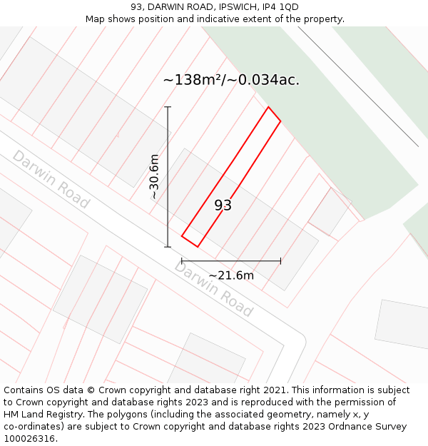 93, DARWIN ROAD, IPSWICH, IP4 1QD: Plot and title map