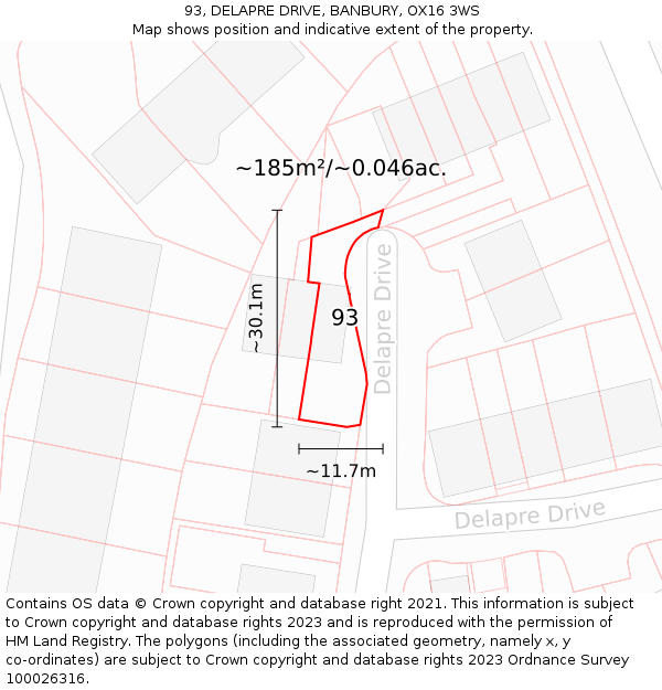 93, DELAPRE DRIVE, BANBURY, OX16 3WS: Plot and title map