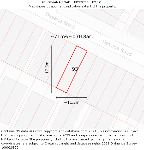 93, DEVANA ROAD, LEICESTER, LE2 1PL: Plot and title map