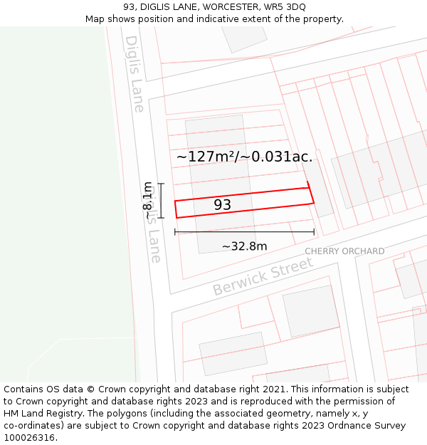93, DIGLIS LANE, WORCESTER, WR5 3DQ: Plot and title map