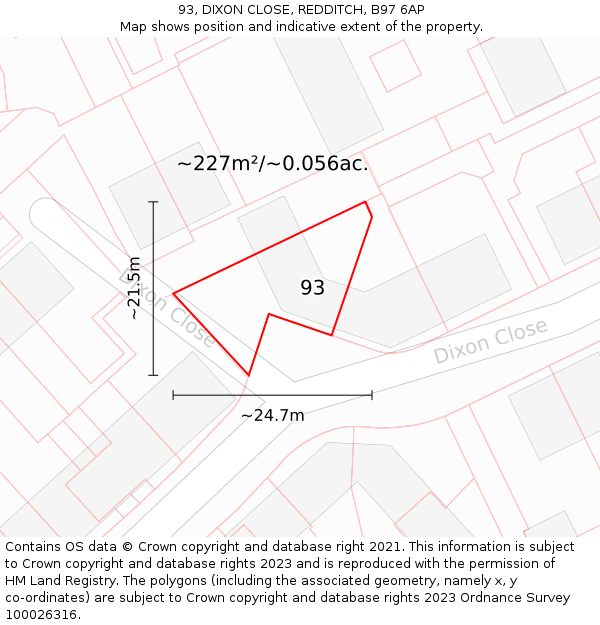 93, DIXON CLOSE, REDDITCH, B97 6AP: Plot and title map