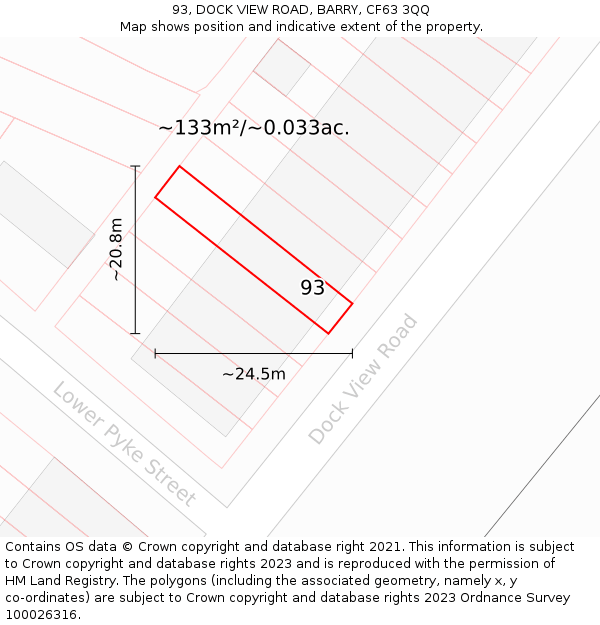 93, DOCK VIEW ROAD, BARRY, CF63 3QQ: Plot and title map