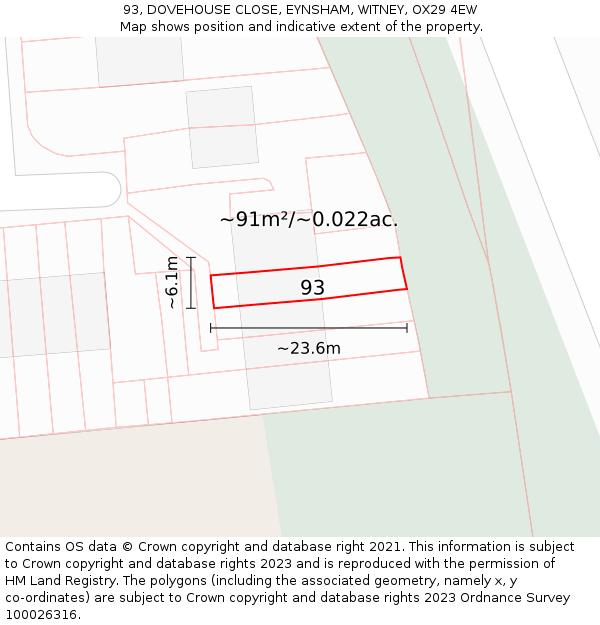 93, DOVEHOUSE CLOSE, EYNSHAM, WITNEY, OX29 4EW: Plot and title map