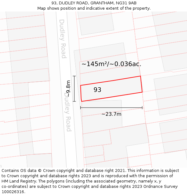 93, DUDLEY ROAD, GRANTHAM, NG31 9AB: Plot and title map