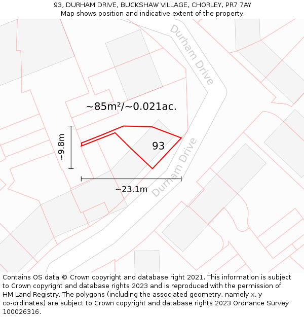 93, DURHAM DRIVE, BUCKSHAW VILLAGE, CHORLEY, PR7 7AY: Plot and title map