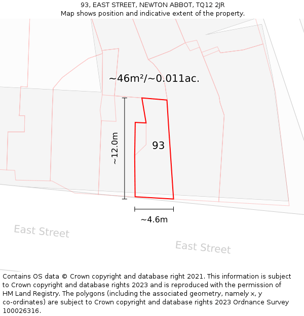 93, EAST STREET, NEWTON ABBOT, TQ12 2JR: Plot and title map