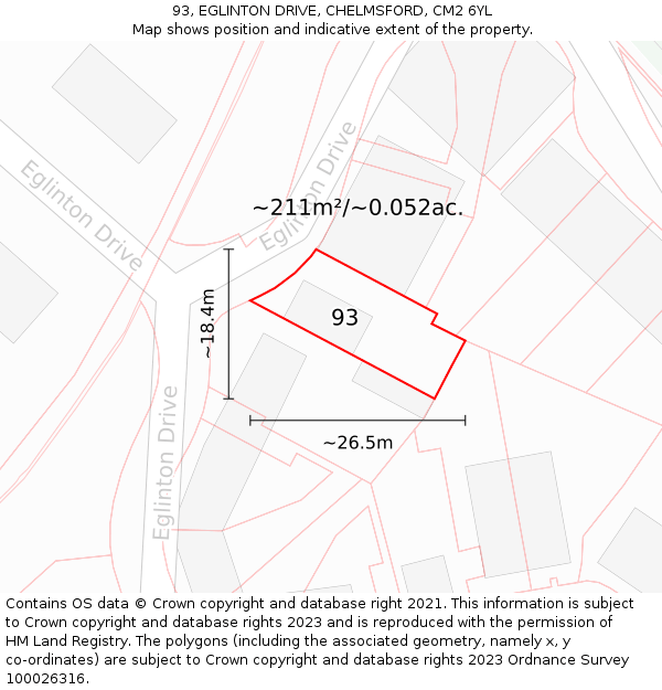 93, EGLINTON DRIVE, CHELMSFORD, CM2 6YL: Plot and title map
