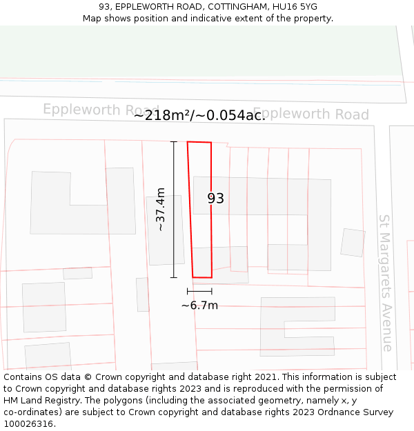 93, EPPLEWORTH ROAD, COTTINGHAM, HU16 5YG: Plot and title map