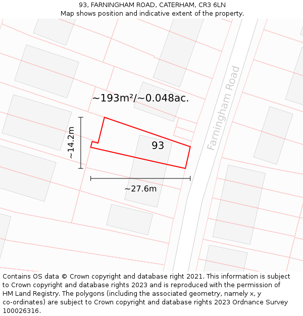 93, FARNINGHAM ROAD, CATERHAM, CR3 6LN: Plot and title map