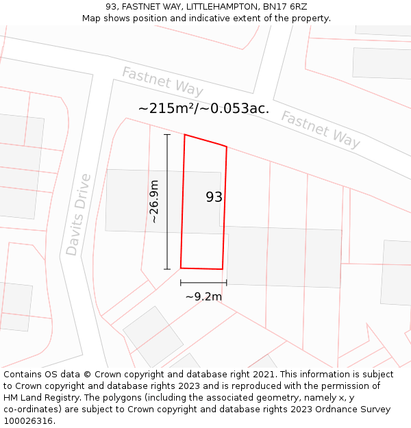 93, FASTNET WAY, LITTLEHAMPTON, BN17 6RZ: Plot and title map