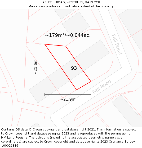 93, FELL ROAD, WESTBURY, BA13 2GP: Plot and title map