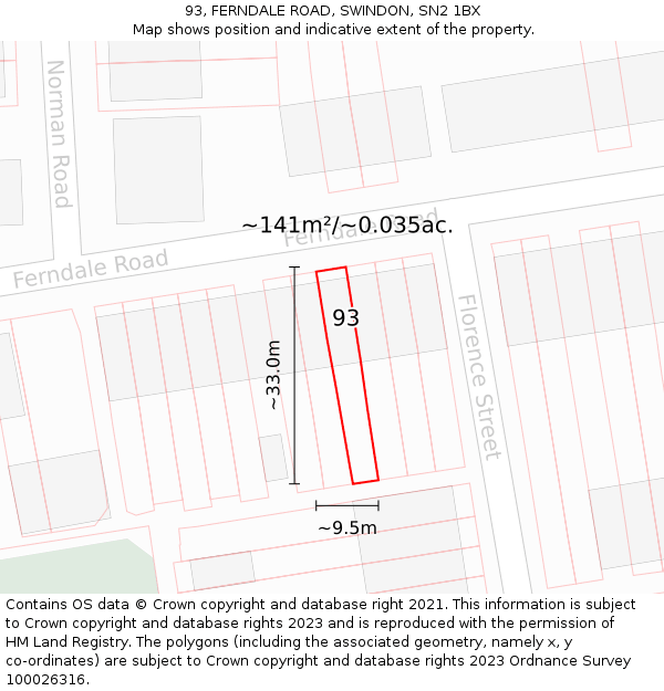 93, FERNDALE ROAD, SWINDON, SN2 1BX: Plot and title map