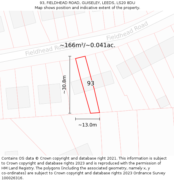 93, FIELDHEAD ROAD, GUISELEY, LEEDS, LS20 8DU: Plot and title map