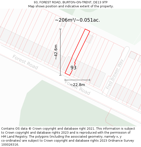 93, FOREST ROAD, BURTON-ON-TRENT, DE13 9TP: Plot and title map