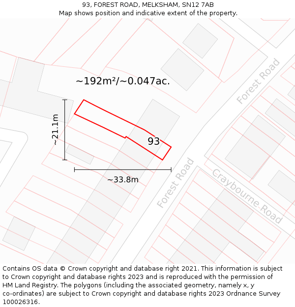 93, FOREST ROAD, MELKSHAM, SN12 7AB: Plot and title map
