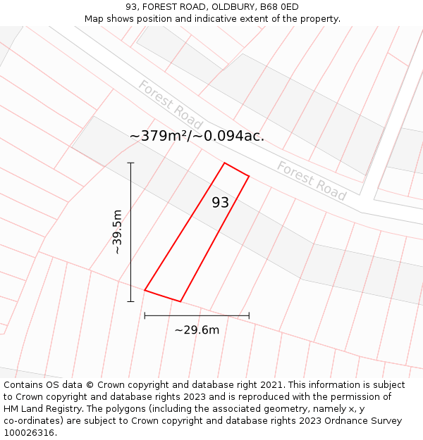 93, FOREST ROAD, OLDBURY, B68 0ED: Plot and title map