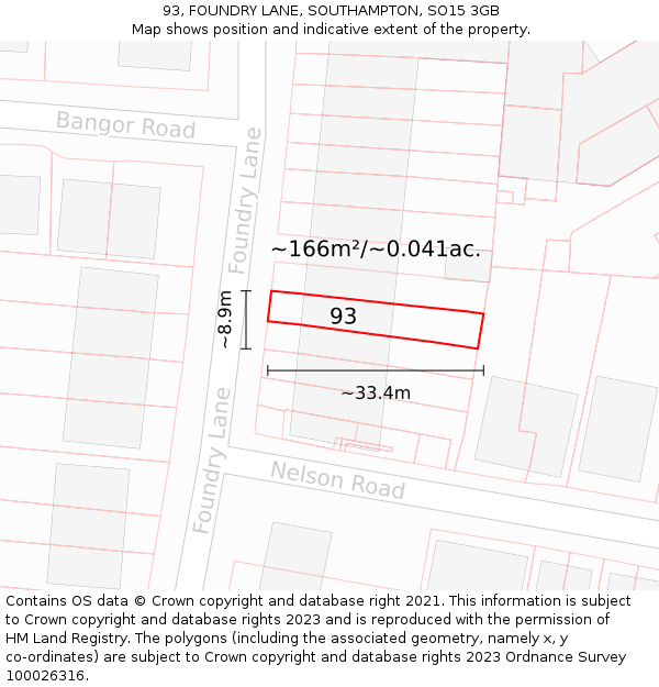 93, FOUNDRY LANE, SOUTHAMPTON, SO15 3GB: Plot and title map