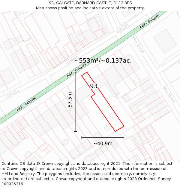 93, GALGATE, BARNARD CASTLE, DL12 8ES: Plot and title map
