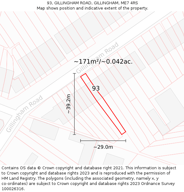 93, GILLINGHAM ROAD, GILLINGHAM, ME7 4RS: Plot and title map