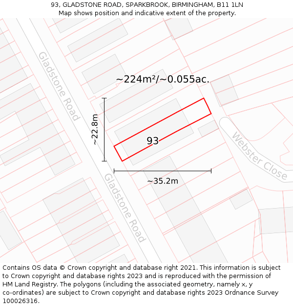 93, GLADSTONE ROAD, SPARKBROOK, BIRMINGHAM, B11 1LN: Plot and title map