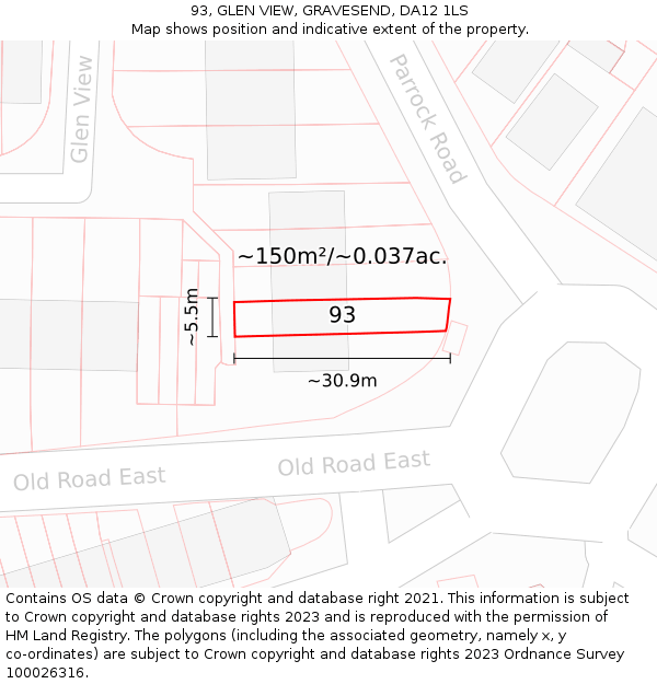 93, GLEN VIEW, GRAVESEND, DA12 1LS: Plot and title map